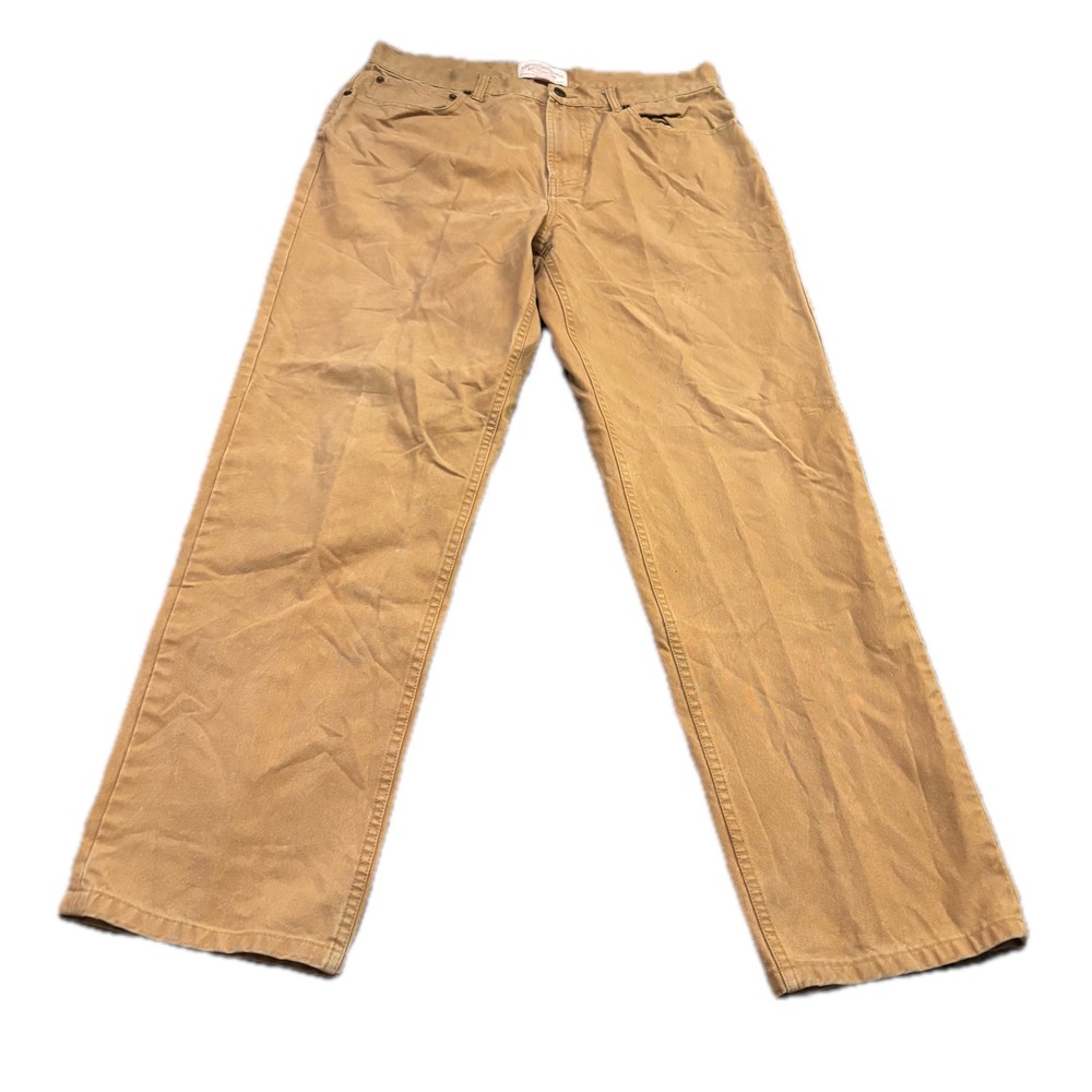 Filson Mens Canvas Five Pocket Work Pants Tan Khaki Straight Leg Size 35x32